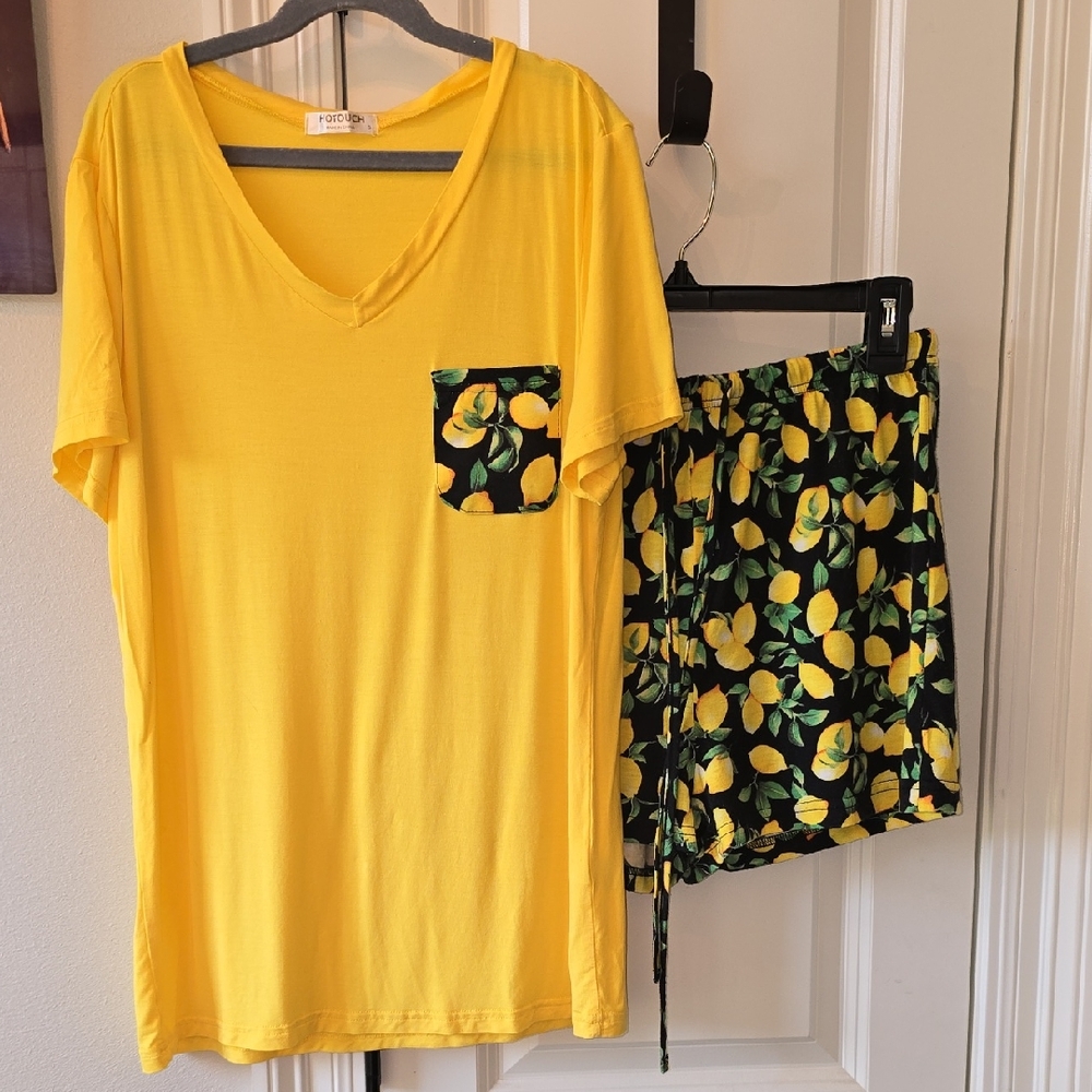 Yellow Lemon Print Pajama Set